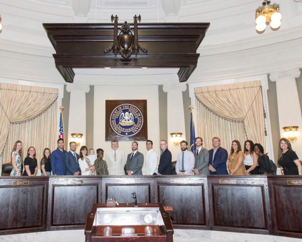 LLM and JD students with Prof. Moreteau in the Louisiana Supreme Court Courtroom